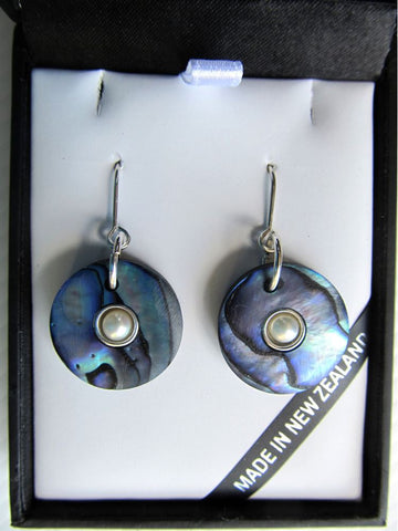 Paua Donut Earrings with Silver & Pearl Insert