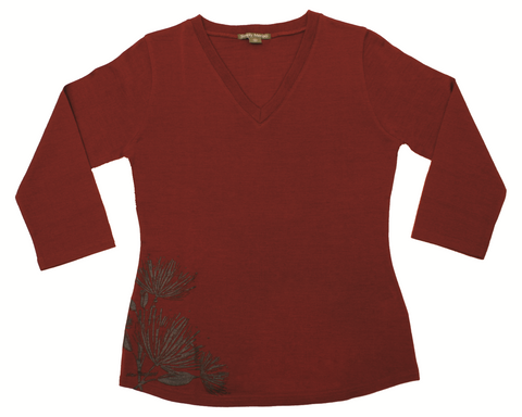 Ladies Merino Long Sleeved Tee in Brick