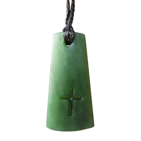 Greenstone Wedge Pendant with Cross