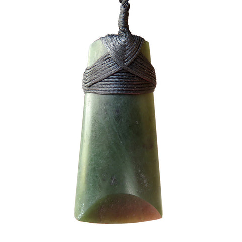 Beautiful New Zealand Greenstone Toki Pendant on black cord