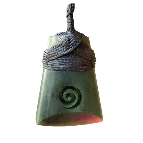 Bound Greenstone Wedge Pendant with Koru