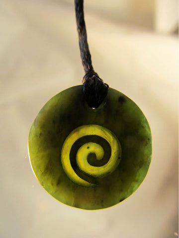 Round Greenstone Pendant with Koru